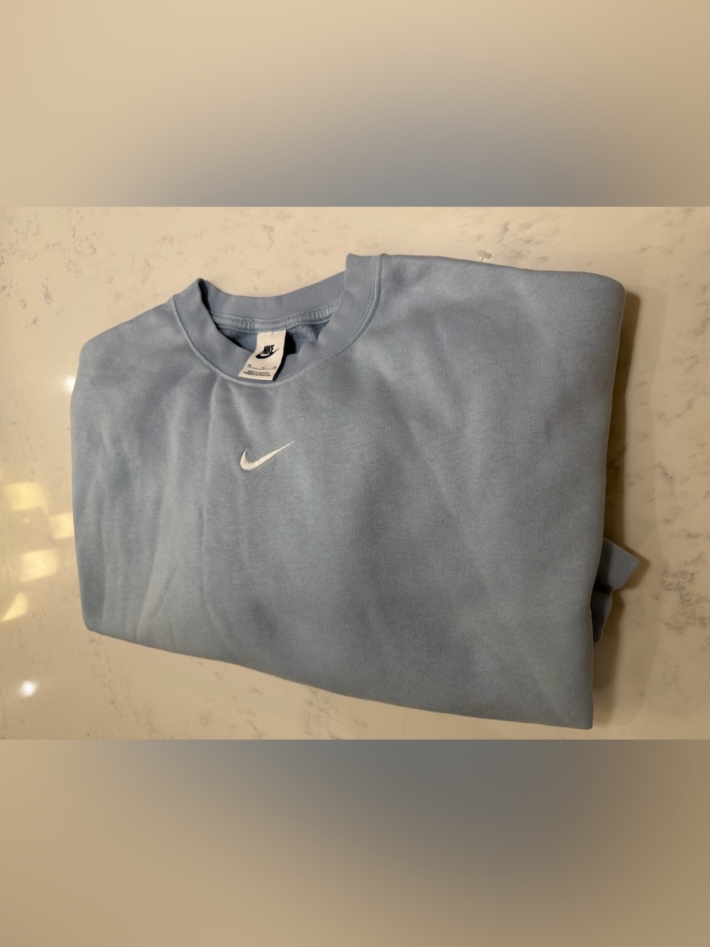Nike Light Blue Cropped Crew Sweatshirt with White Swoosh - Picture 3 of 10